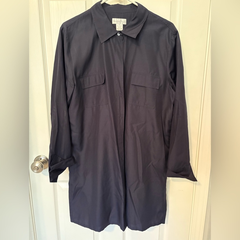 Navy silk blend tunic